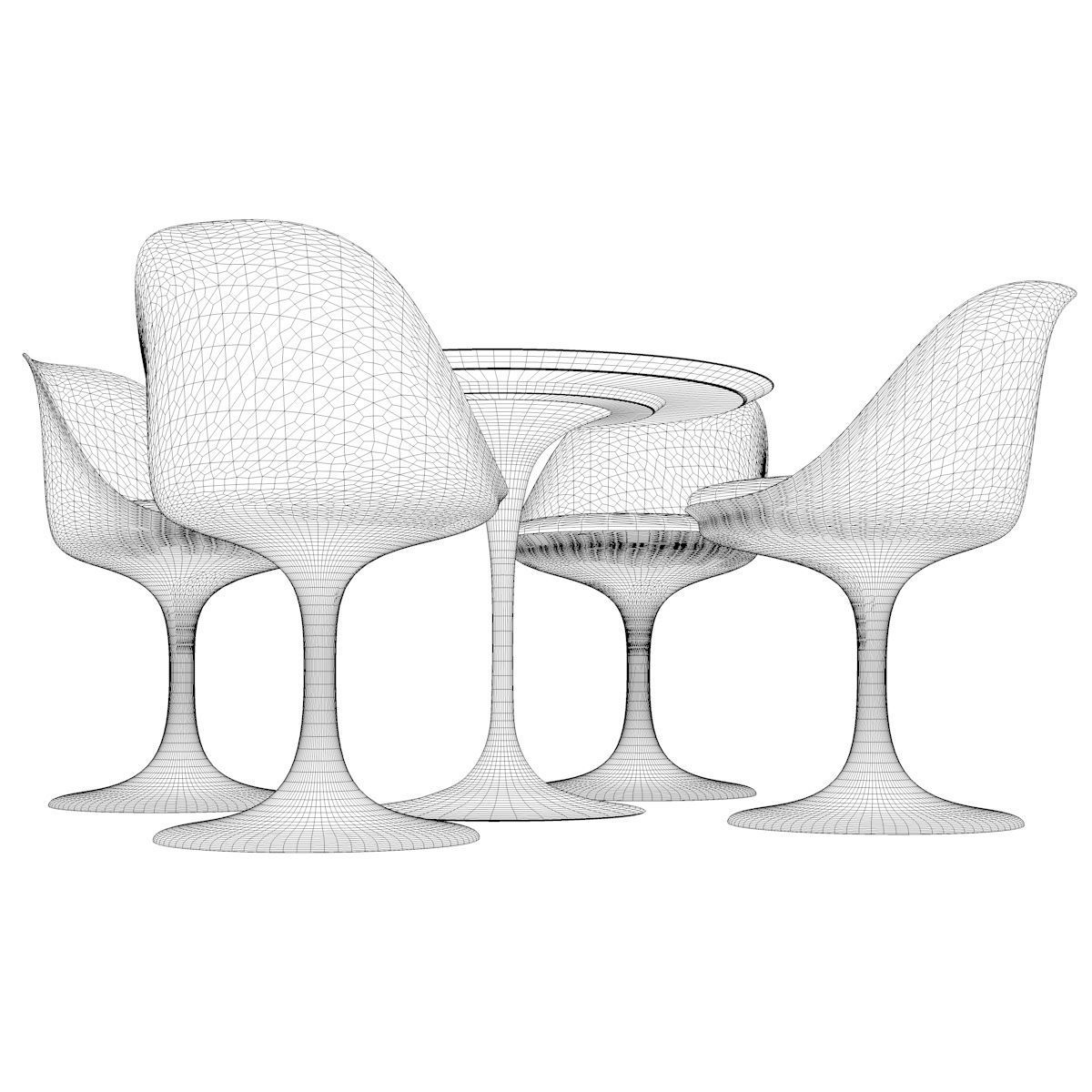 Saarinen Tulip chairs and table - Knoll 3D model_4