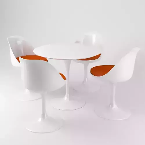 Saarinen Tulip chairs and table - Knoll 3D model