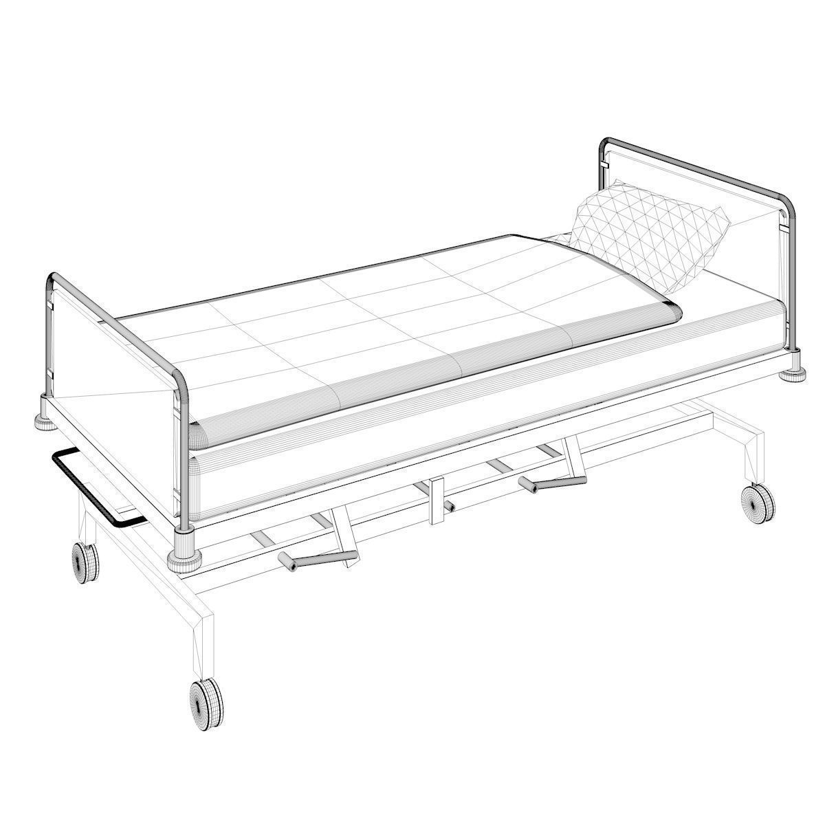Simple Hospital Bed Low-poly 3D model_6