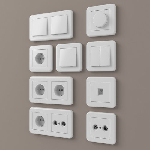 European outlets and light switches 2 - electrical 3D model