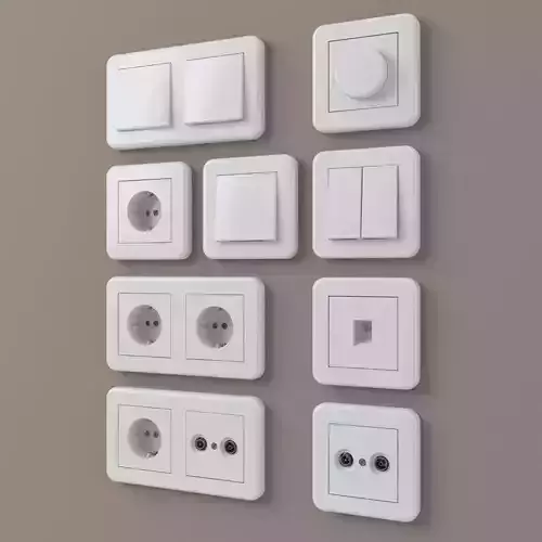 European outlets and light switches 2 - electrical 3D model