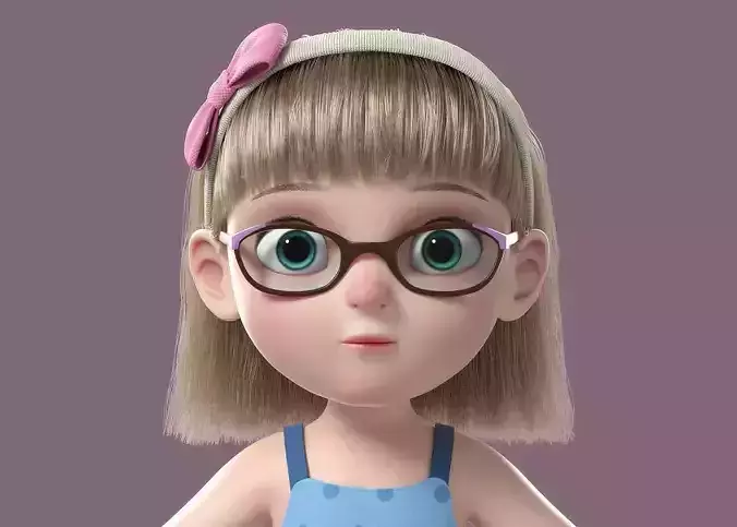 Cartoon Girl NoRig 3D model