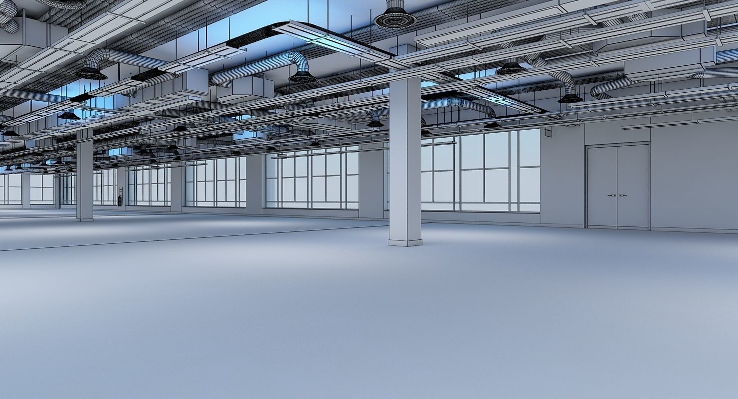 Large Empty Office Interior 3D model_7