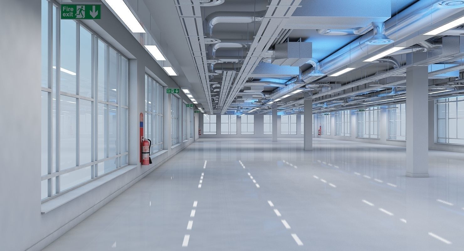 Large Empty Office Interior 3D model_2