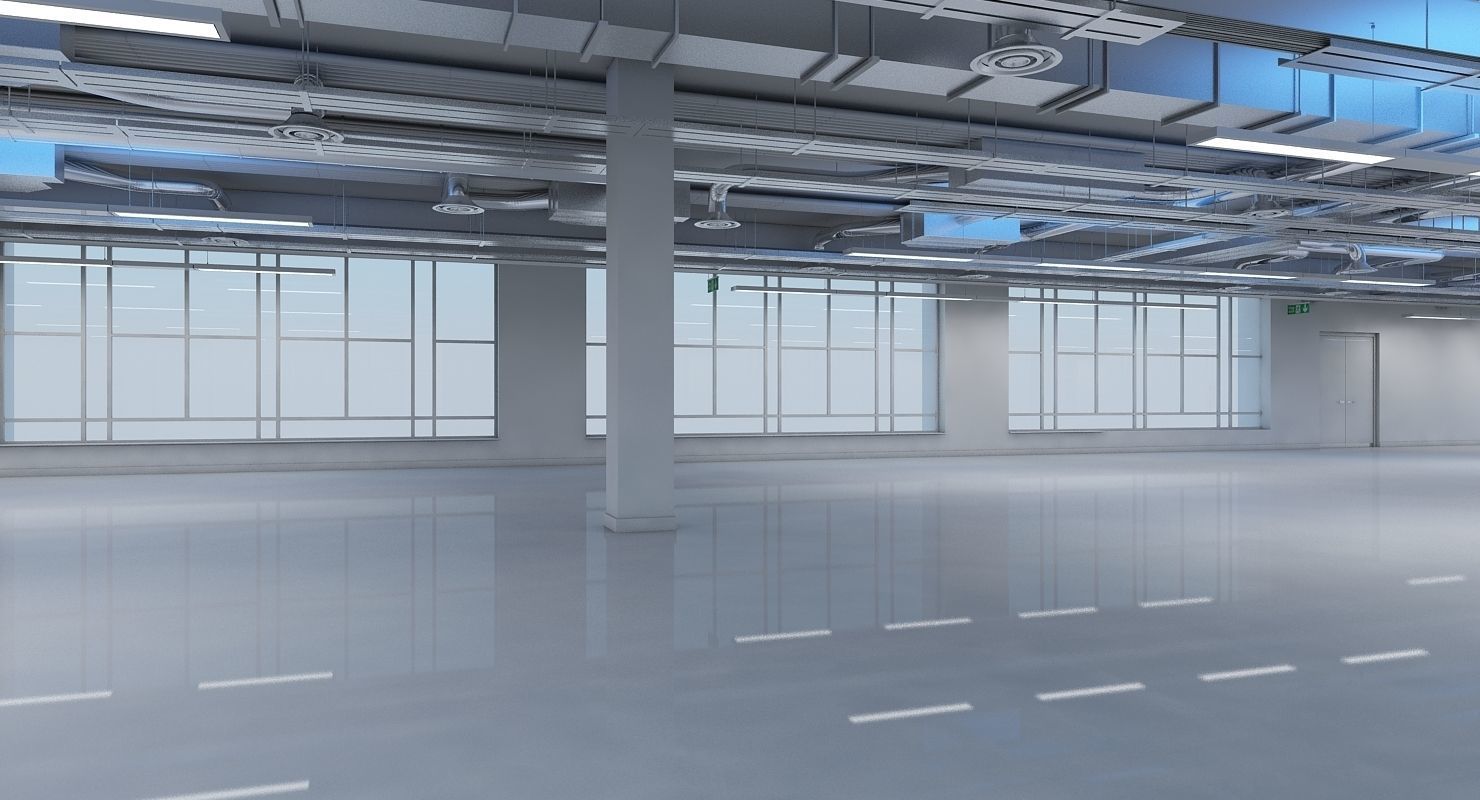 Large Empty Office Interior 3D model_3