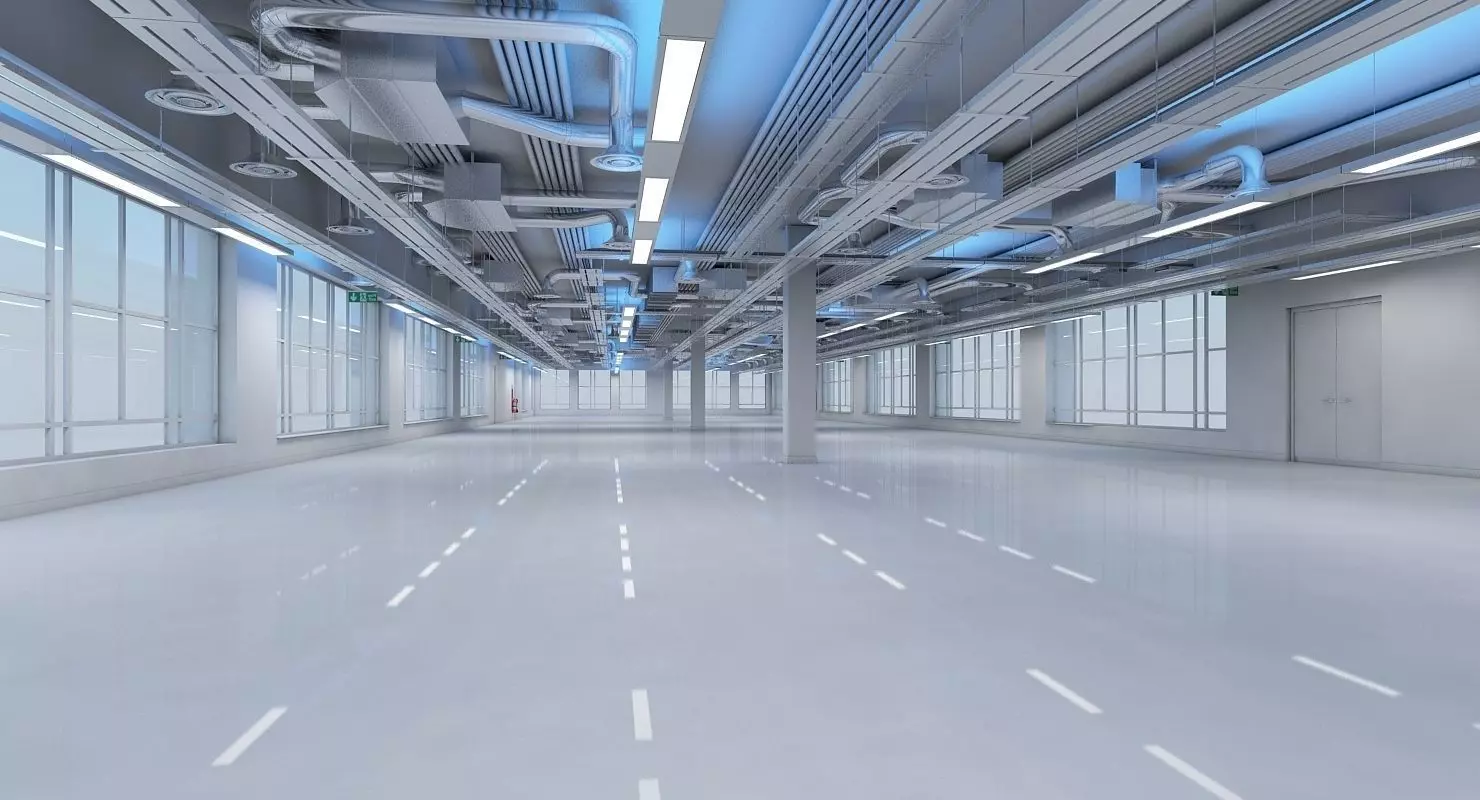 Large Empty Office Interior 3D model_0