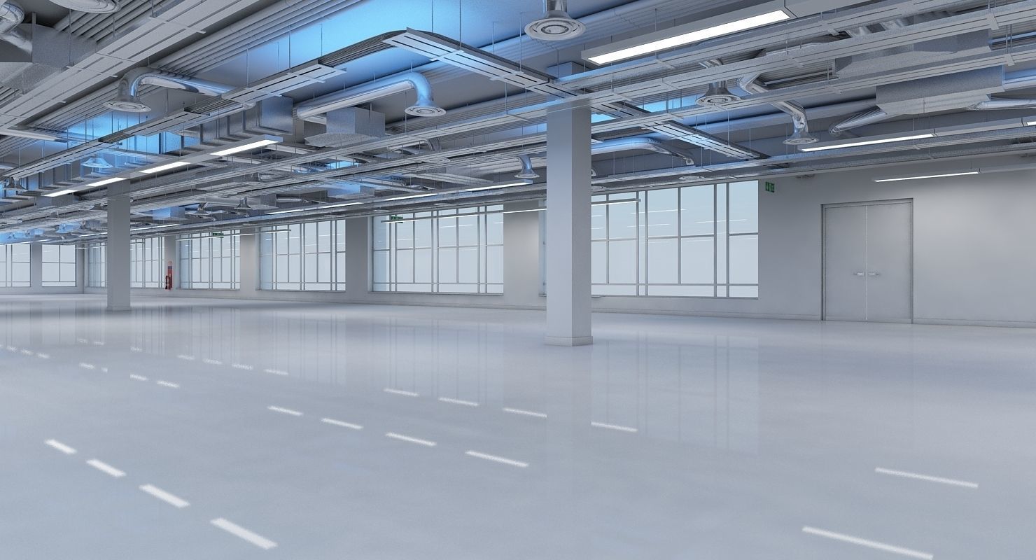 Large Empty Office Interior 3D model_1