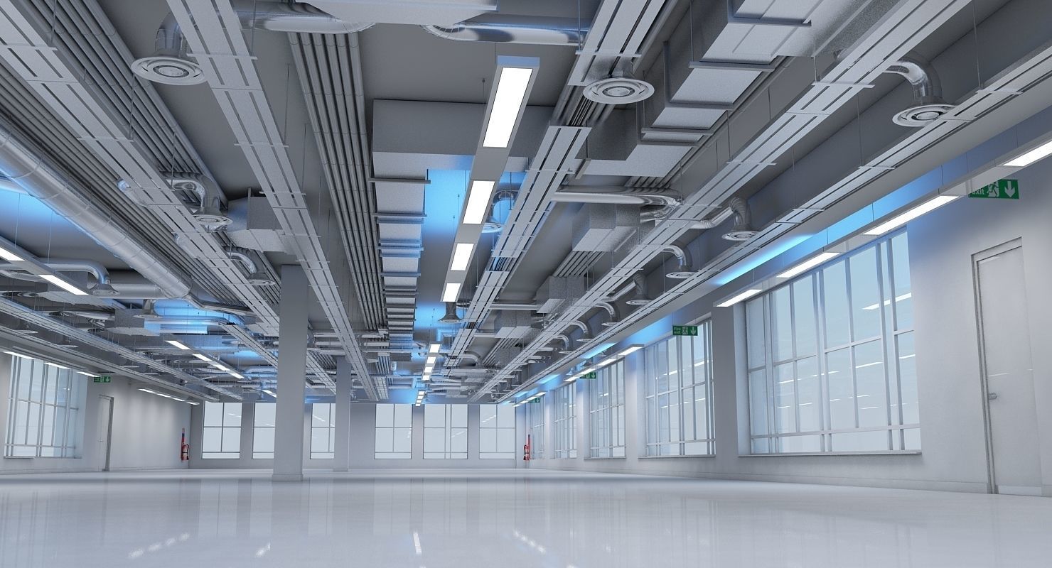 Large Empty Office Interior 3D model_5