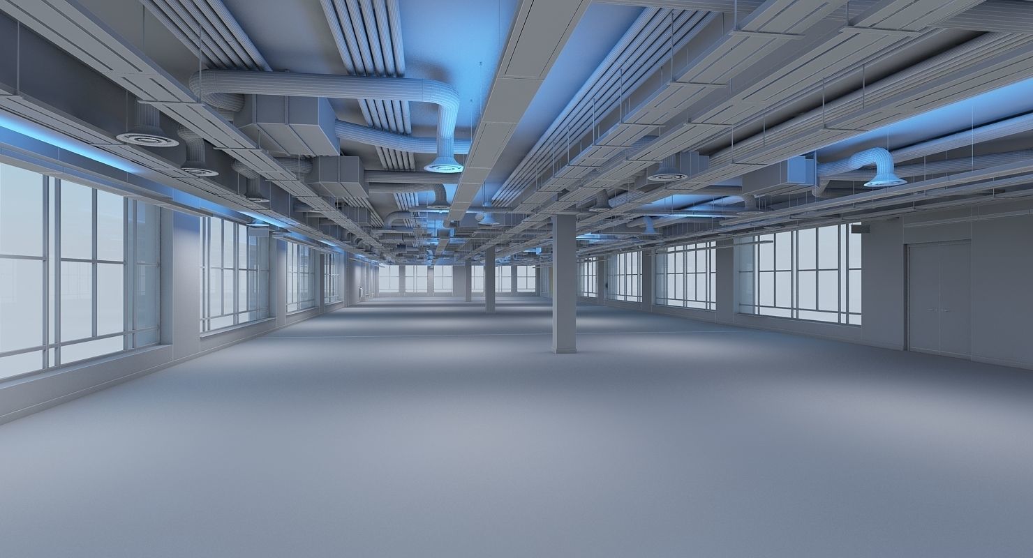 Large Empty Office Interior 3D model_6
