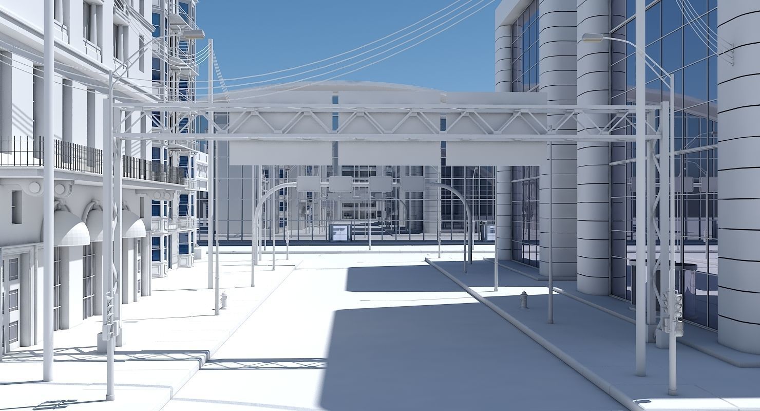 HD City Street Scene 3D model_2