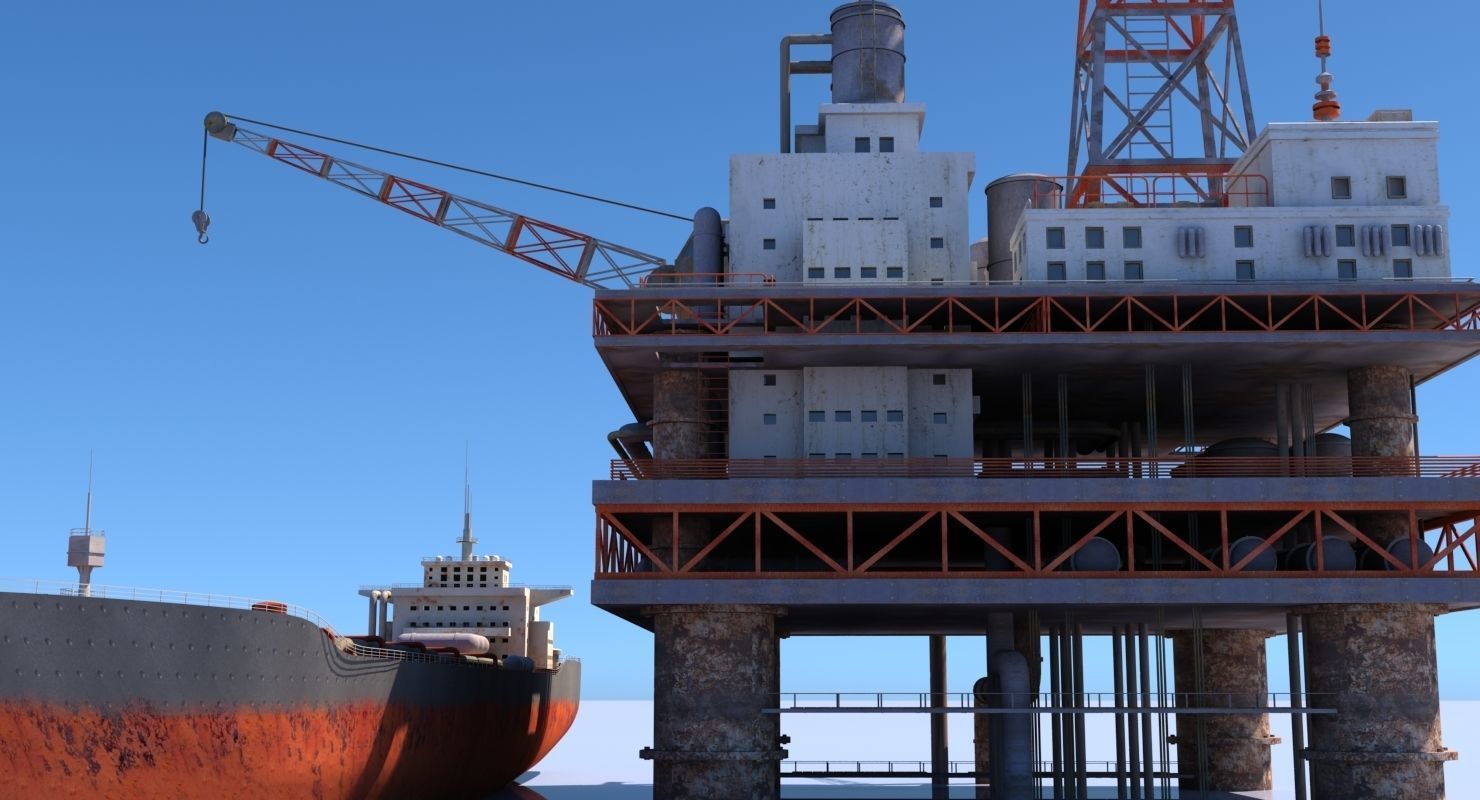 Oil Rig And Tanker 3D model_3