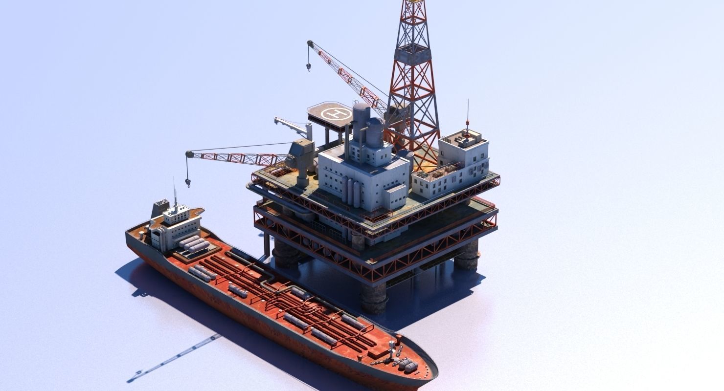 Oil Rig And Tanker 3D model_4