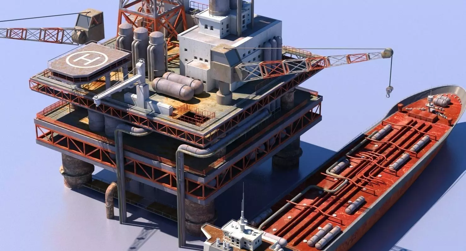 Oil Rig And Tanker 3D model_0
