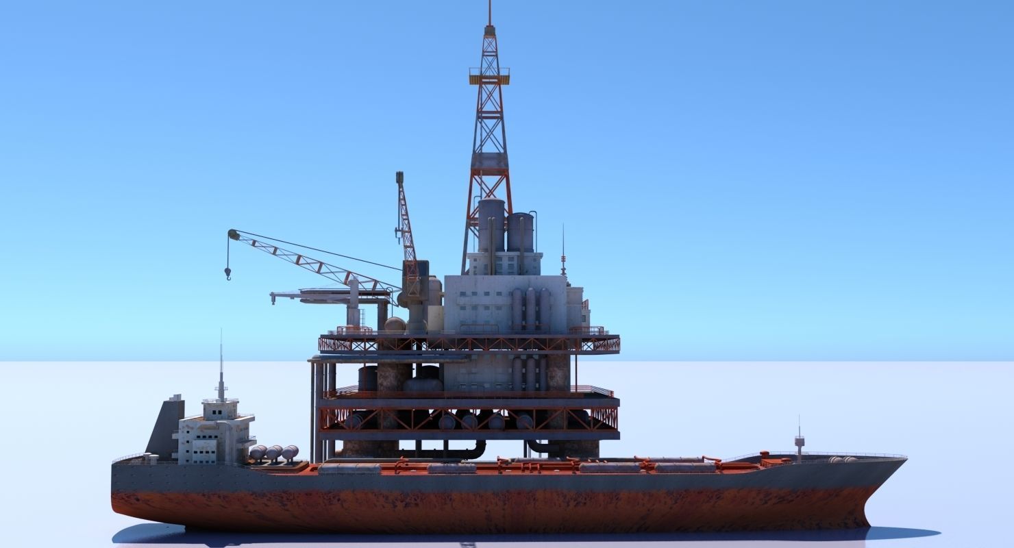 Oil Rig And Tanker 3D model_1