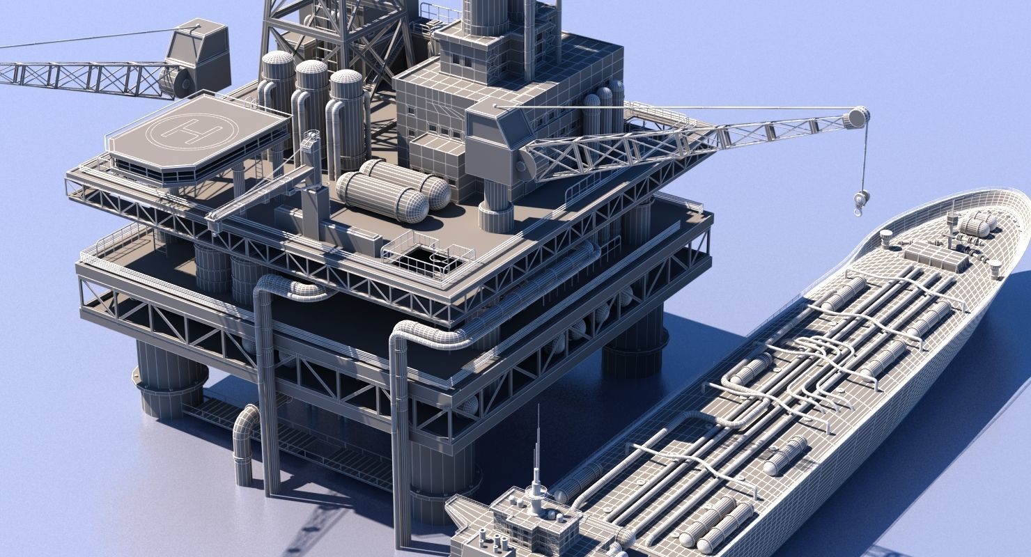 Oil Rig And Tanker 3D model_7