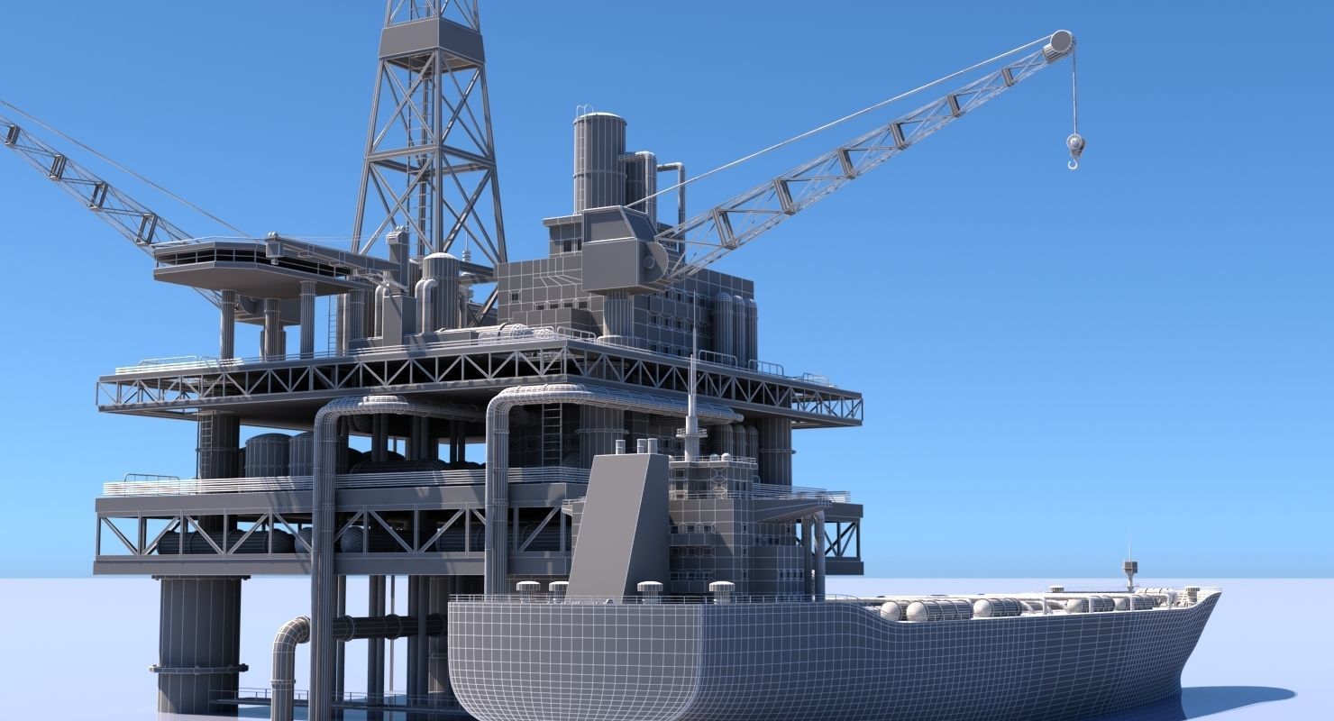 Oil Rig And Tanker 3D model_6