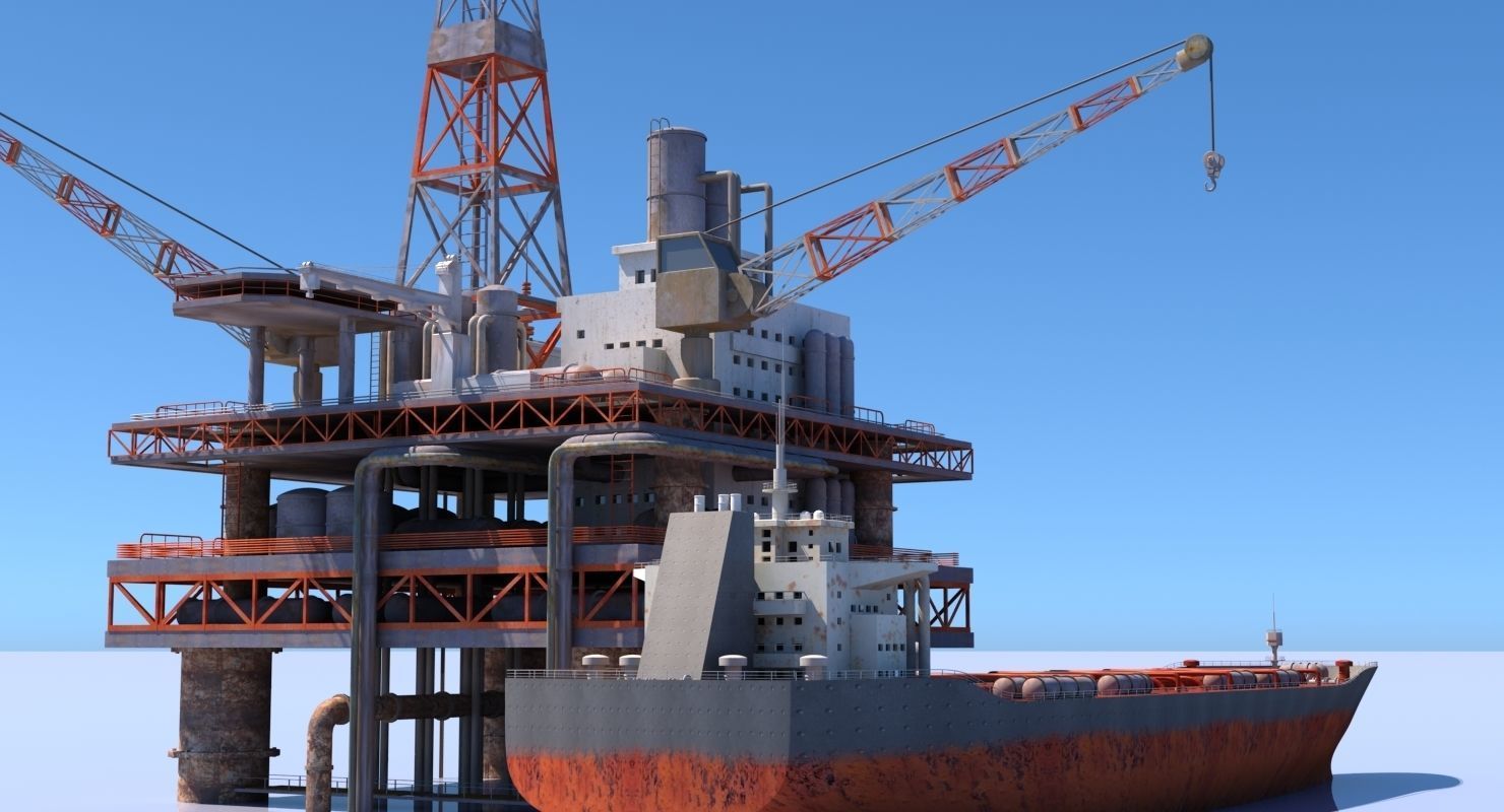 Oil Rig And Tanker 3D model_5
