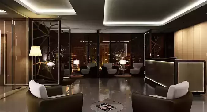 Classic Office Interior Night Scene 3D model