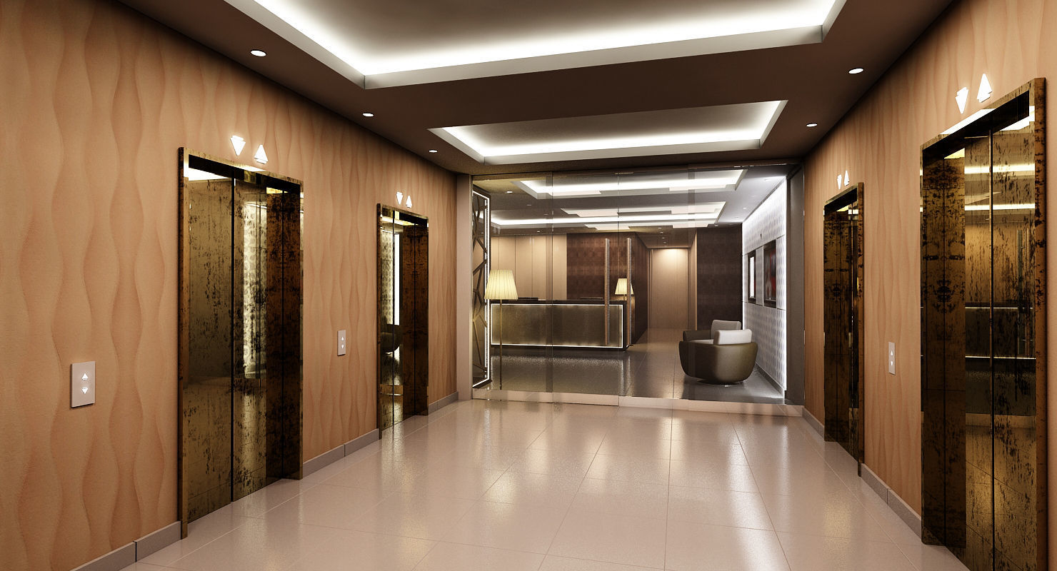 Classic Office Interior Night Scene 3D model_4
