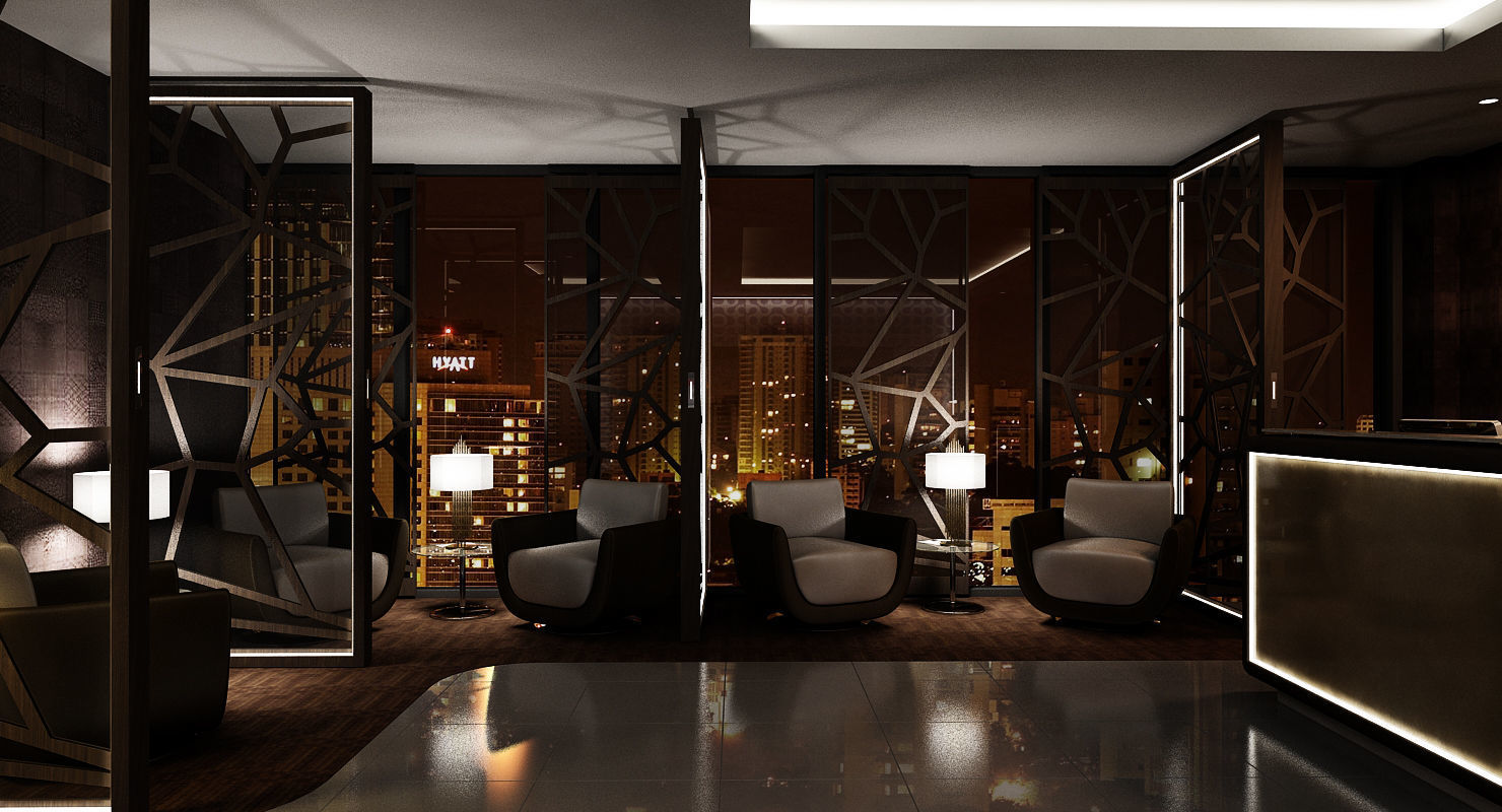 Classic Office Interior Night Scene 3D model_2