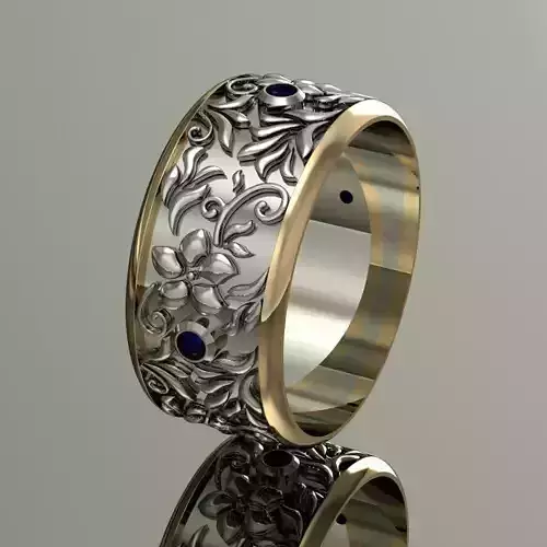 wedding ring with gems and flowers