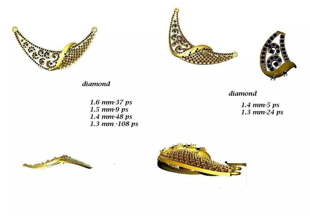 Gold Necklace With Diamonds and Gems 3D print model