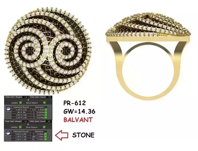 Large Umbrella Shaped Gold Ring with Diamonds