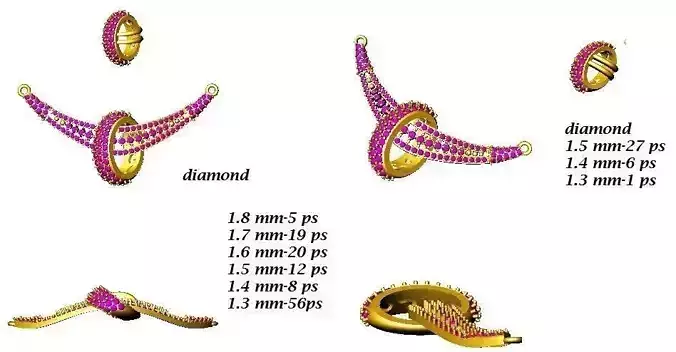 Gold Necklace With Gemstones 1 3D print model