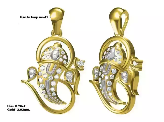 OM Shaped Lord Ganesh Gold Pendant