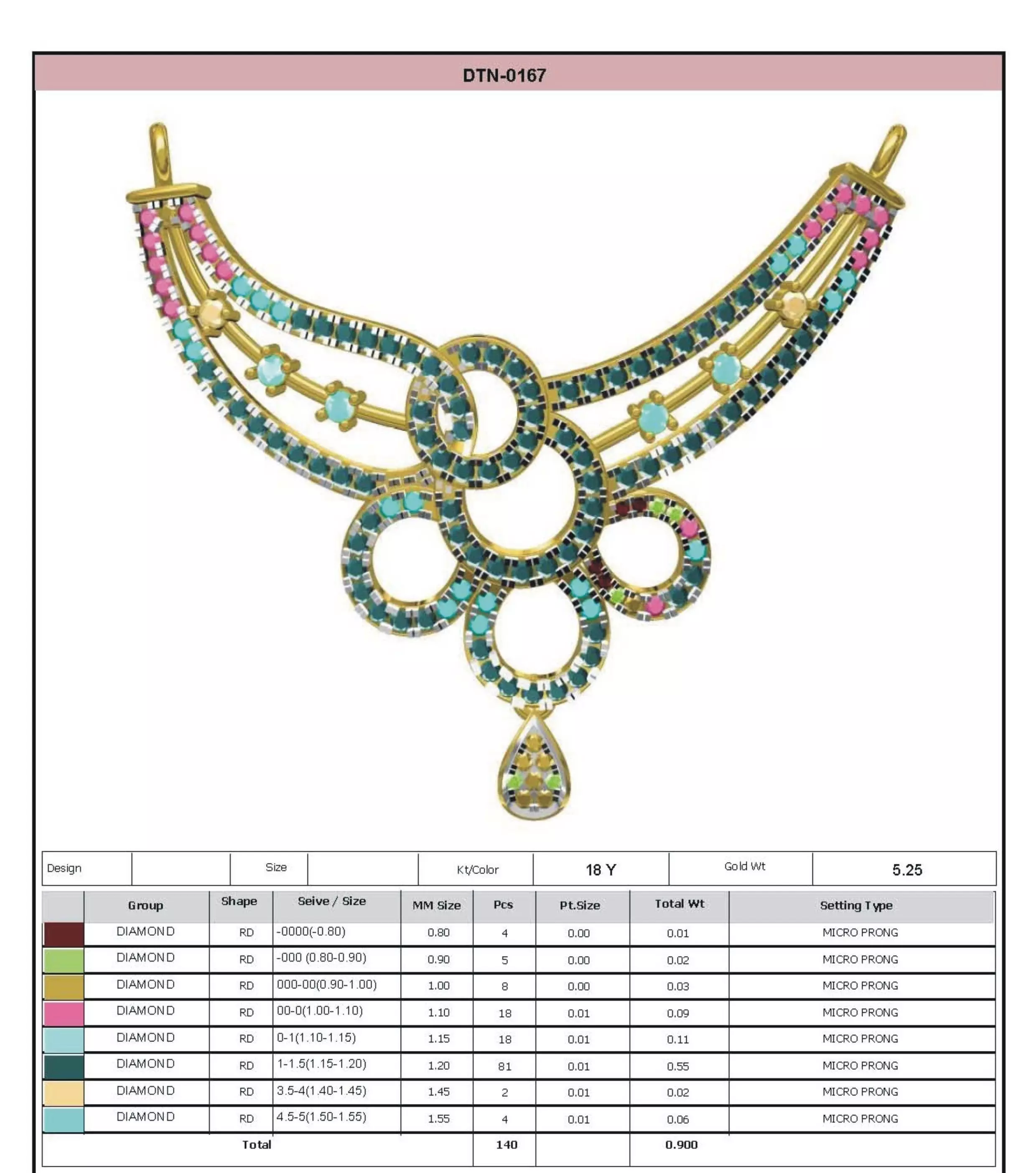 Gold Necklace With Multicolor Gemstones 3D print model