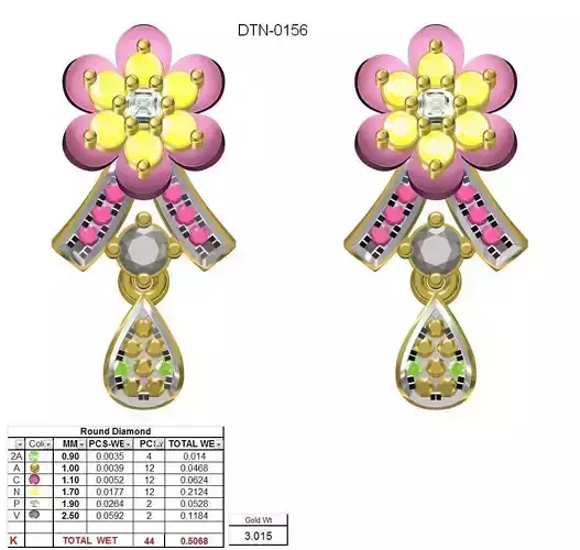 Drop Earrings With Multicolor Gemstones 3 3D print model