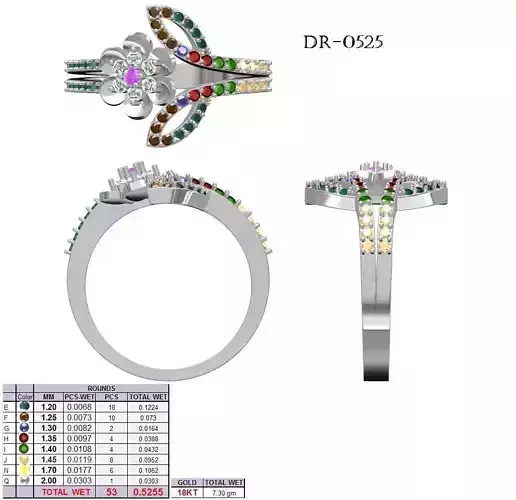 Flower Shape Ring with Multicolor Gemstones