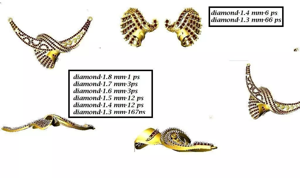 Gold Jewellery Set With Gemstones 3D print model