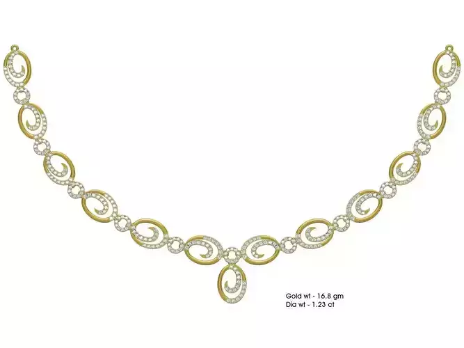 Oval Design Gold Necklace With Diamonds