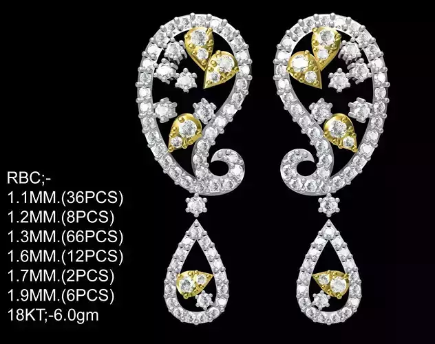 Mango Design Drop Earrings With Diamonds 3D print model