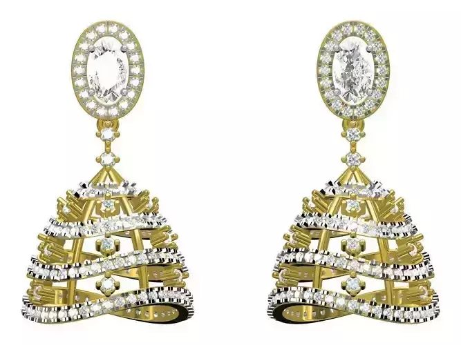 Bell Shaped Drop Earrings With Diamonds