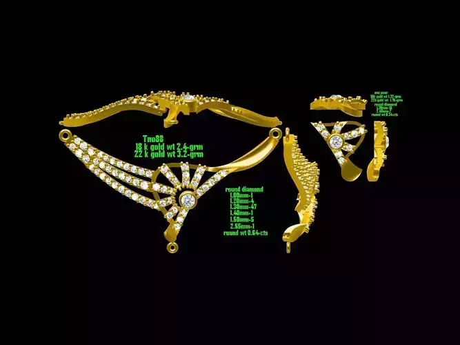 Gold Jewellery Set With Diamonds 2 3D print model