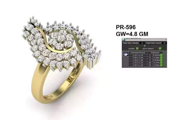 Large Swirl Flower Design Ring With Diamonds 3D print model