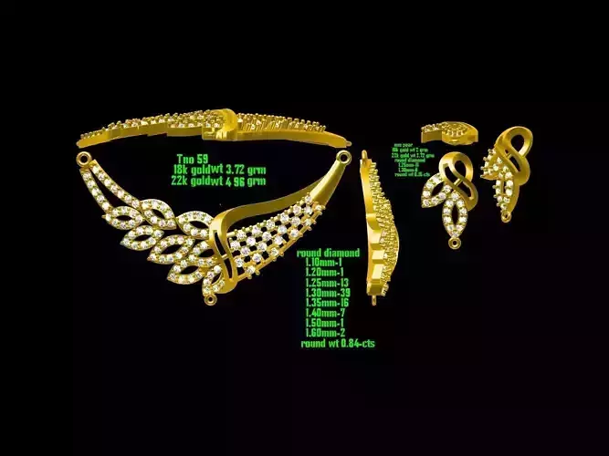 Floral Design Gold Jewellery Set With Diamonds 3D print model