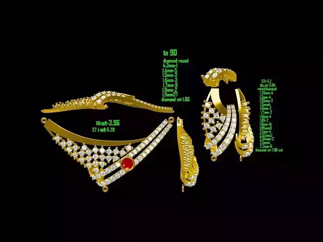 Gold Jewellery Set With Diamonds And Gem