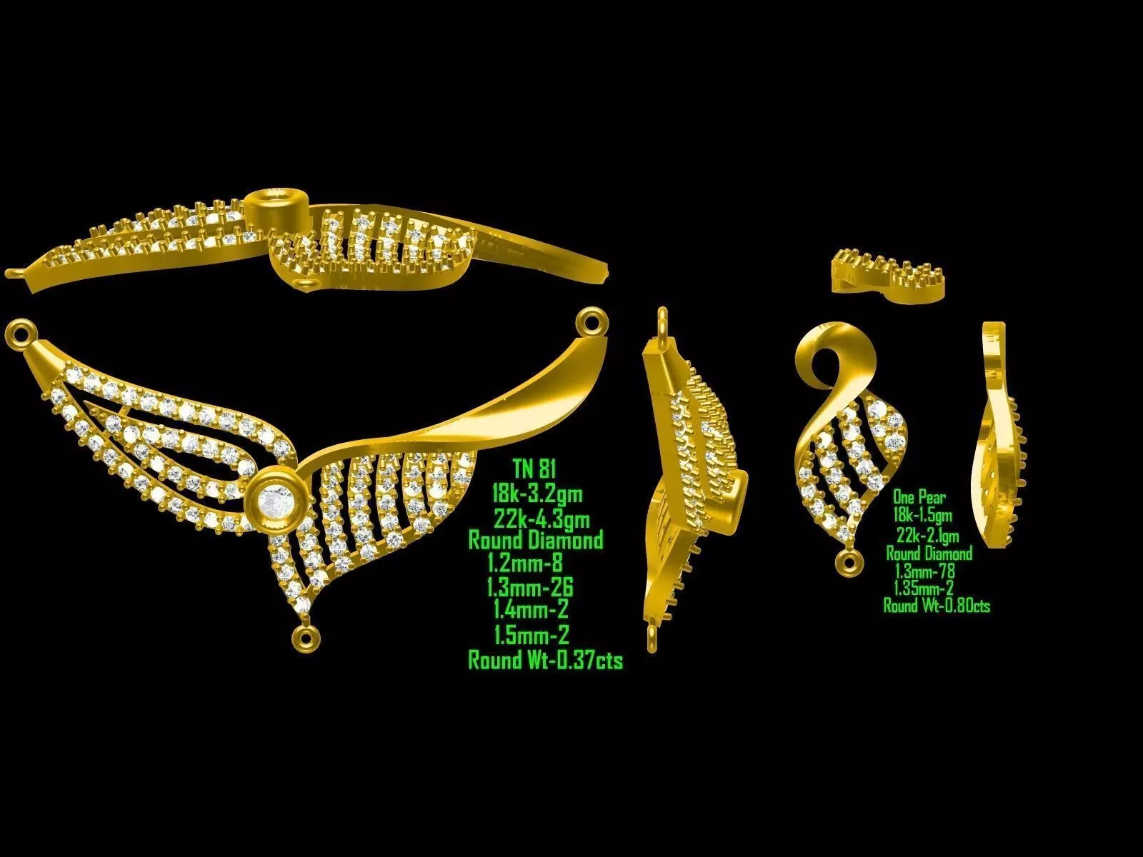 Gold Jewellery Set With Diamonds 9 3D print model