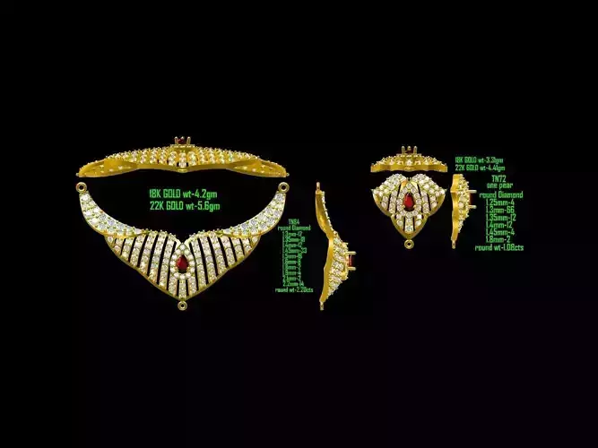 Gold Jewellery Set With Diamonds And Gem 1
