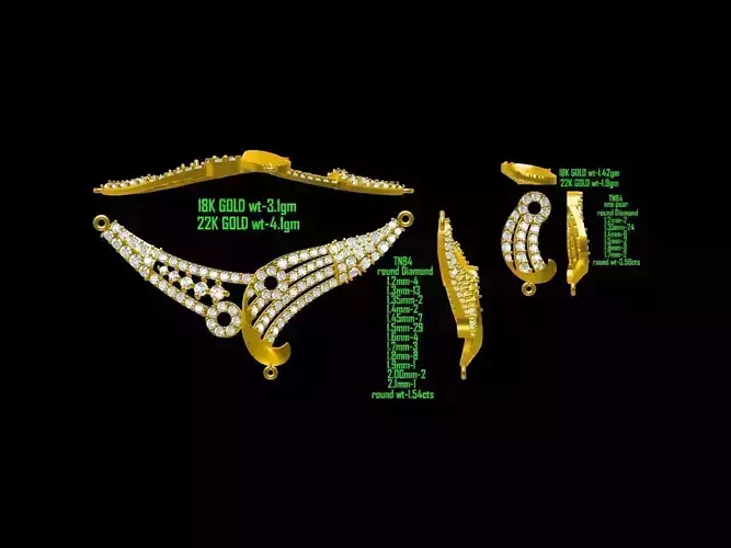 Gold Jewellery Set With Diamonds 11 3D print model