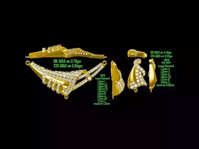Gold Jewellery Set With Diamonds 12 3D print model