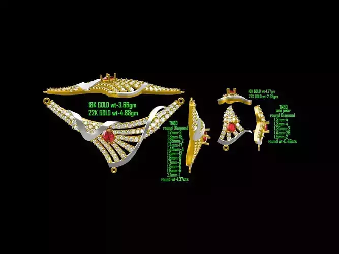 Gold Jewellery Set With Diamonds And Gem 2