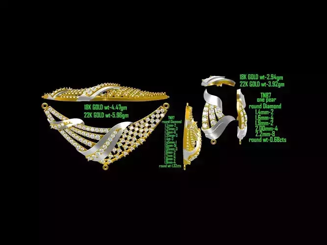 Gold Jewellery Set With Diamonds 13 3D print model