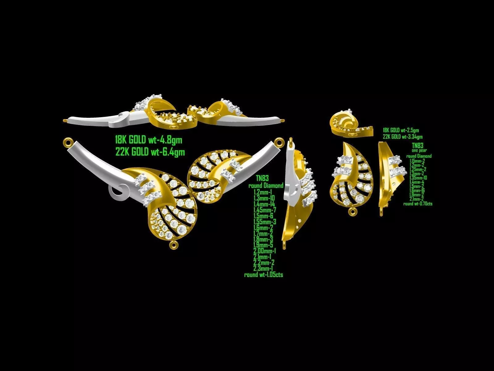 Gold Jewellery Set With Diamonds 14 3D print model