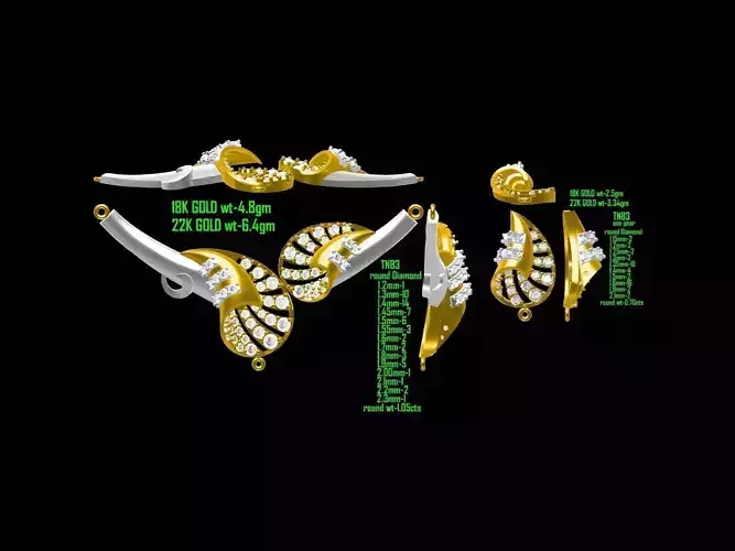 Gold Jewellery Set With Diamonds 14 3D print model