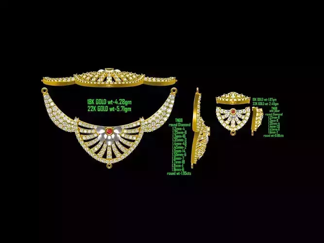 Gold Jewellery Set With Diamonds And Gem 3