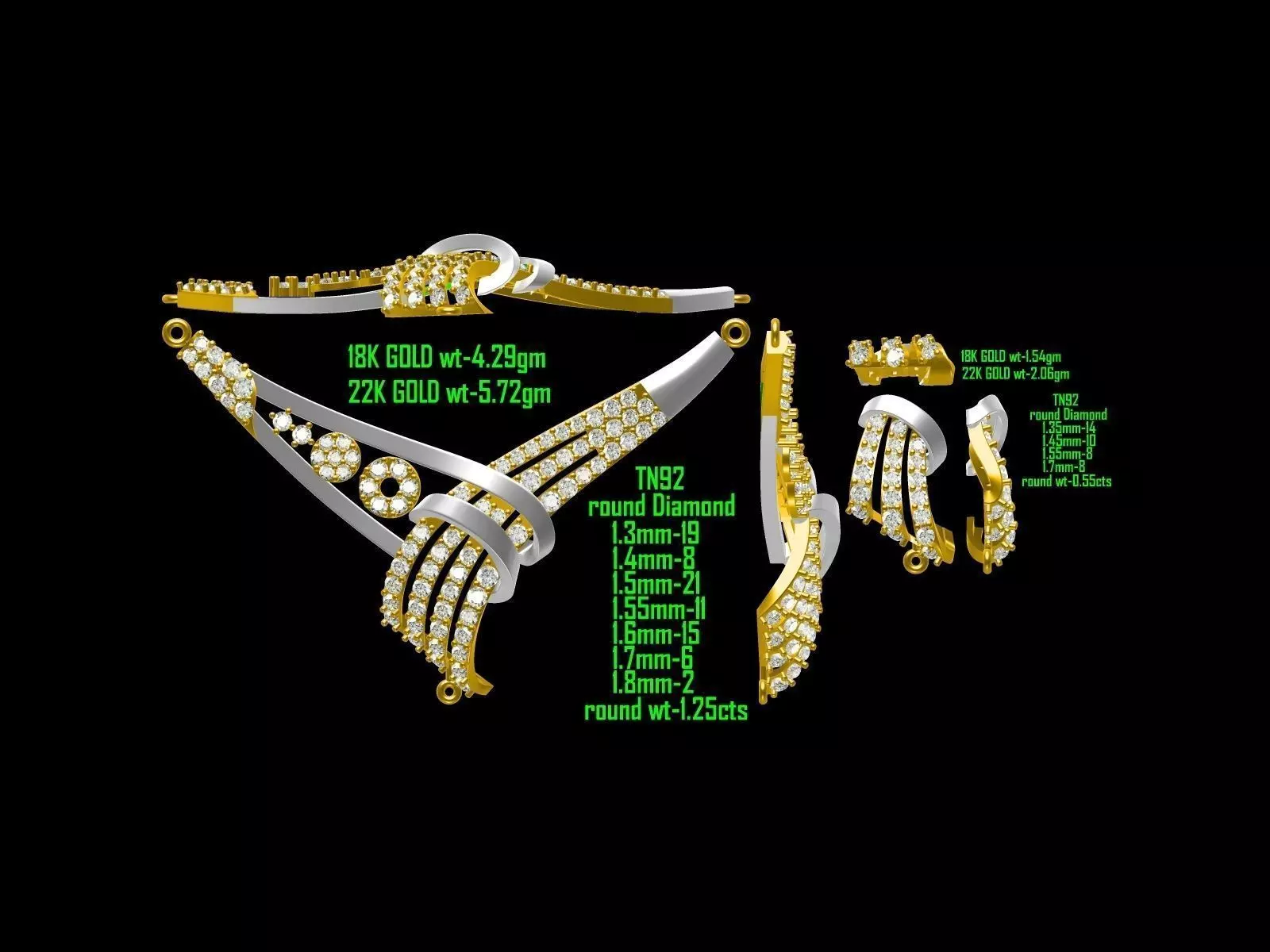 Gold Jewellery Set With Diamonds 15 3D print model